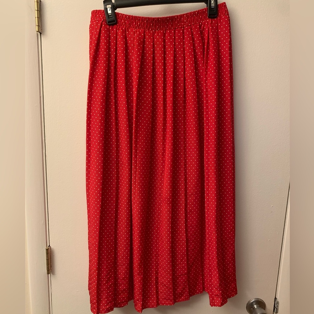 Long Red Skirt with Red Polka Dots